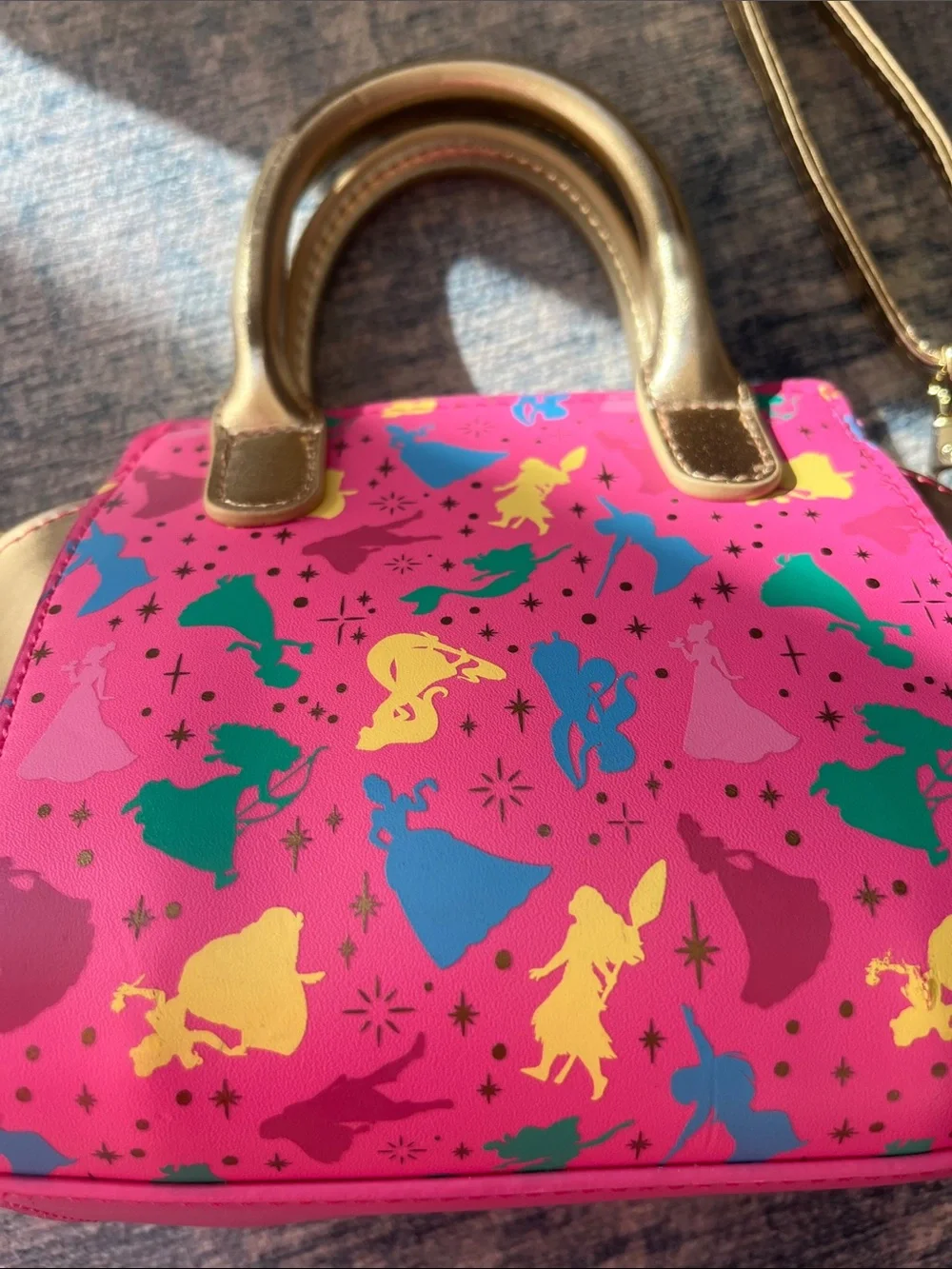 Kids Pink Gold Disney Princess Print Handbag with Gold Handles and Ty purse
